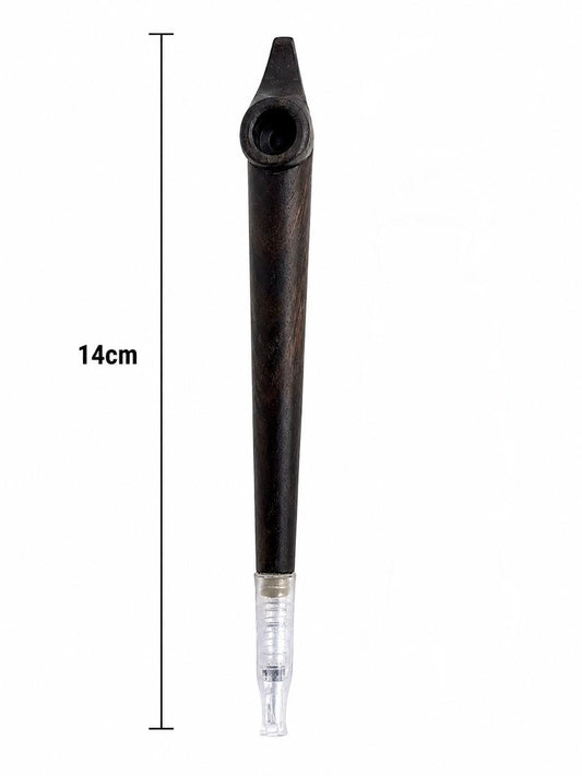 Handmade Wooden Medwakh Pipe – 14cm Dark Ebony Dokha Smoking Pipe with Removable Filter Tip