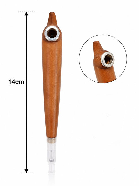 Handmade Wooden Medwakh Pipe – 14cm Light Wood Dokha Smoking Pipe with Silver Ring & Removable Filter Tip