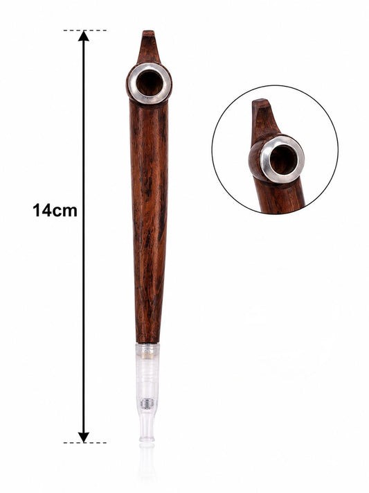 Handmade Wooden Medwakh Pipe – 14cm Dark Rosewood Dokha Smoking Pipe with Silver Ring & Removable Filter Tip
