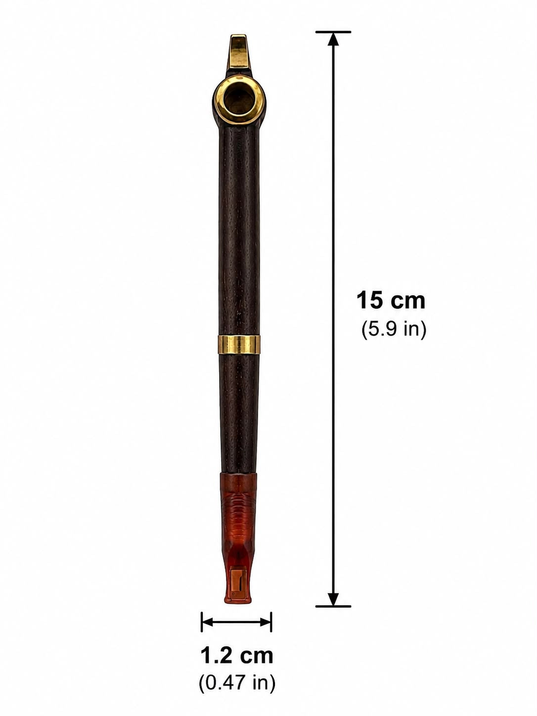 Handcrafted Wooden Medwakh Pipe with Brass Bird-Head Bowl & Amber Mouthpiece – Traditional Arabian Dokha Pipe, 15cm (5.9in)