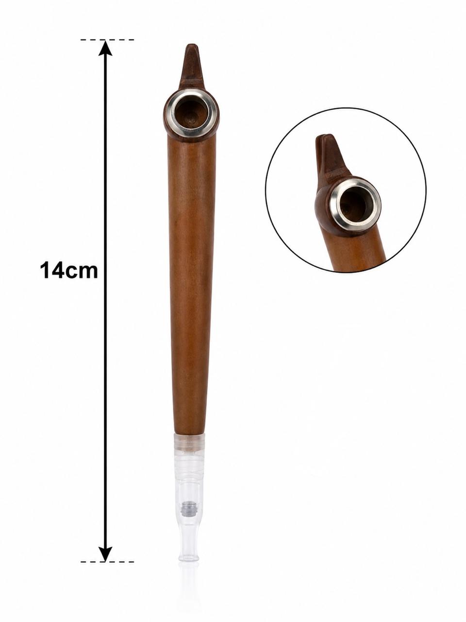 Handmade Wooden Medwakh Pipe – 14cm Traditional Dokha Smoking Pipe with Silver Ring Accent & Removable Filter Tip