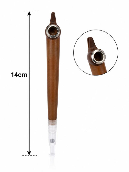Handmade Wooden Medwakh Pipe – 14cm Traditional Dokha Smoking Pipe with Silver Ring Accent & Removable Filter Tip