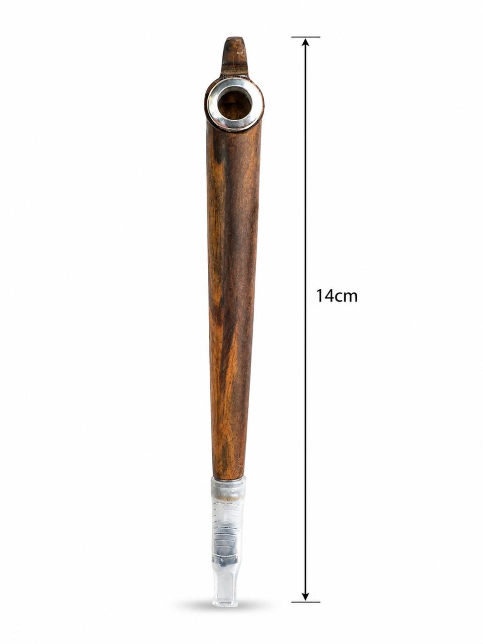 Handmade Wooden Medwakh Pipe – Natural Rosewood Dokha Smoking Pipe with Brass Ring & Clear Acrylic Tip | 14cm Traditional Emirati Design