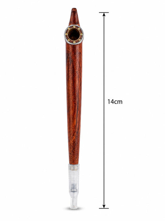 Handmade Wooden Medwakh Pipe – Rich Rosewood Dokha Pipe with Studded Brass Ring & Clear Acrylic Tip | 14cm Traditional Emirati Design