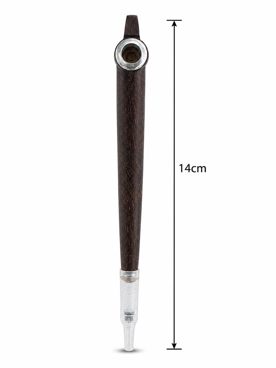 Handmade Wooden Medwakh Pipe – Dark Ebony Wood Dokha Pipe with Silver Ring & Clear Acrylic Tip | 14cm Traditional Emirati Design