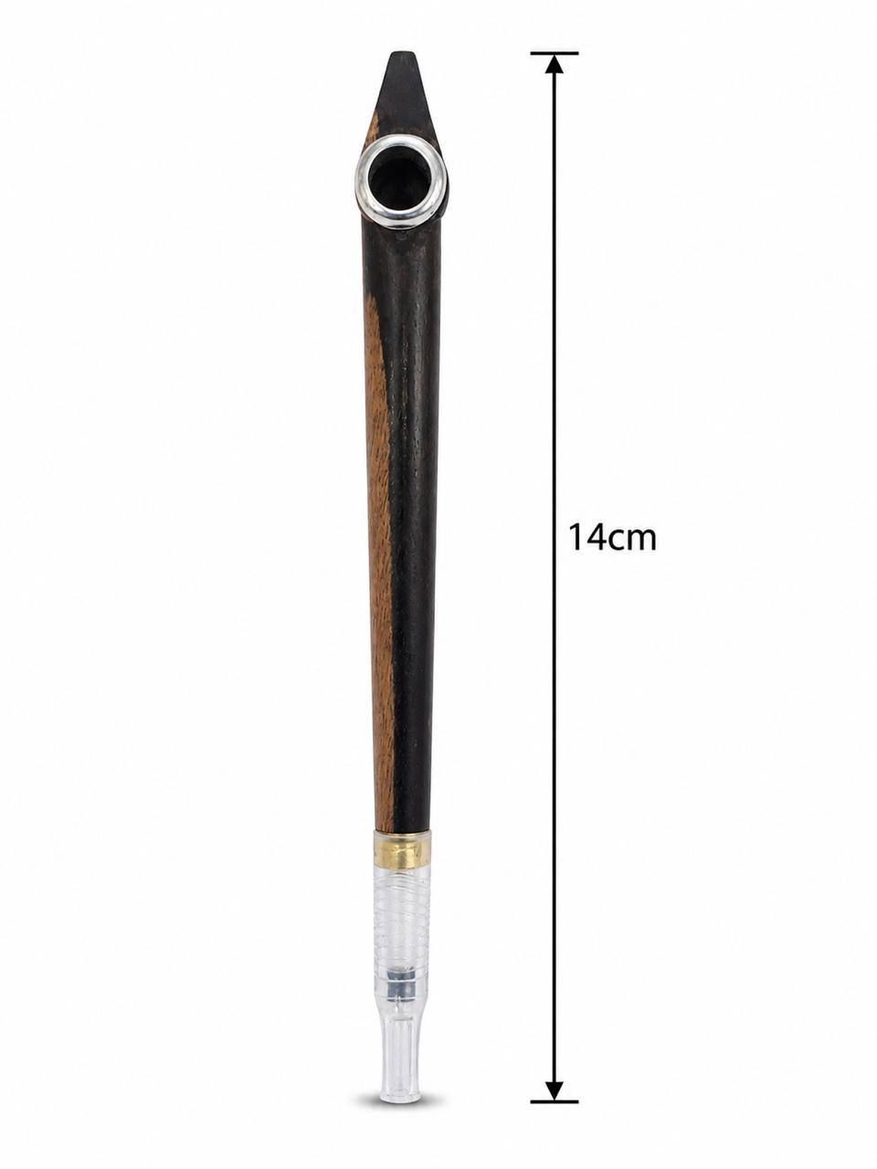 Handmade Wooden Medwakh Pipe – Two-Tone Ebony & Walnut Dokha Pipe with Silver Ring & Gold Band | 14cm Traditional Emirati Design