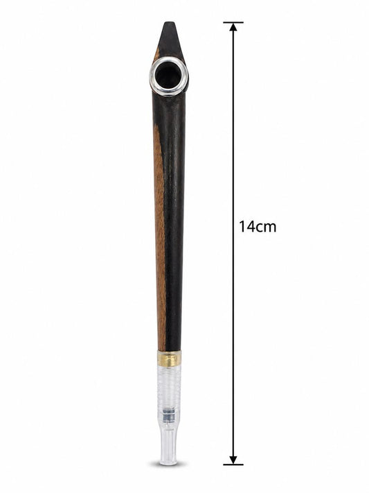 Handmade Wooden Medwakh Pipe – Two-Tone Ebony & Walnut Dokha Pipe with Silver Ring & Gold Band | 14cm Traditional Emirati Design