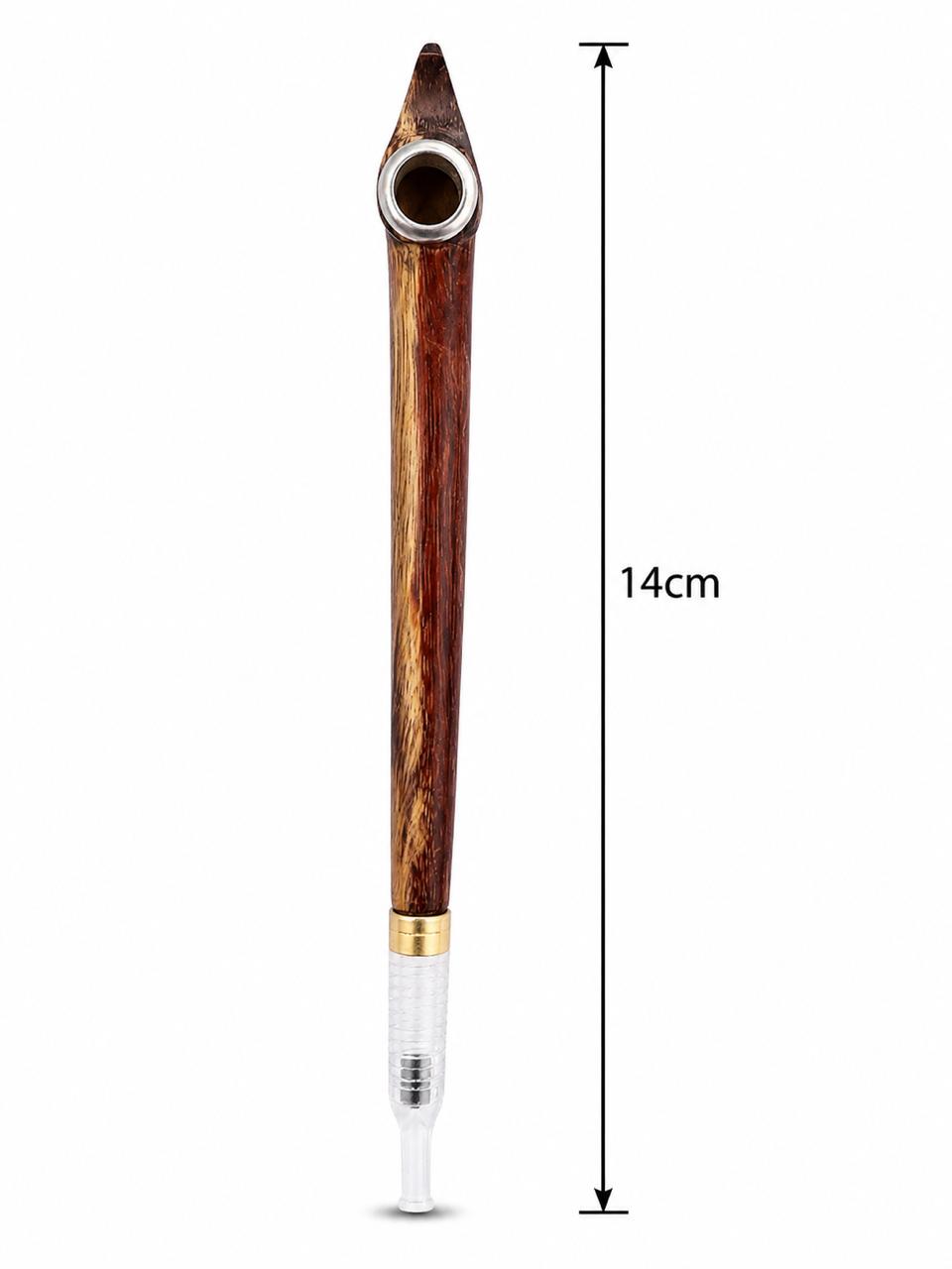 Handmade Wooden Medwakh Pipe – Striped Tiger-Grain Wood Dokha Pipe with Silver Ring & Gold Band | 14cm Traditional Emirati Design