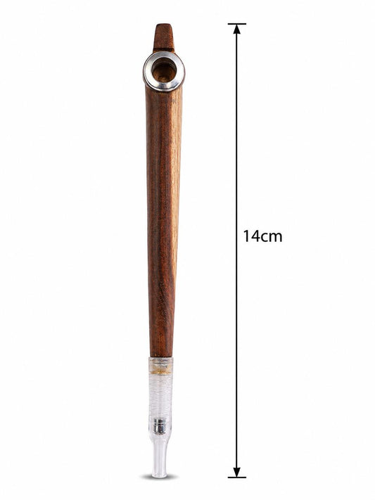 Handmade Wooden Medwakh Pipe – Rosewood Dokha Pipe with Silver Ring & Gold Accent Tip | 14cm Traditional Emirati Design