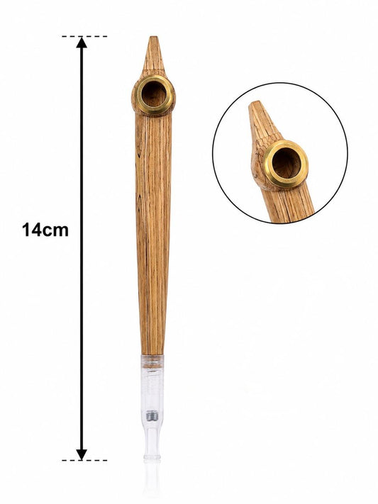 Handmade Wooden Medwakh Pipe – Carved Eagle Head Design, Striped Wood Dokha Pipe with Brass Ring | 14cm Traditional Emirati Design