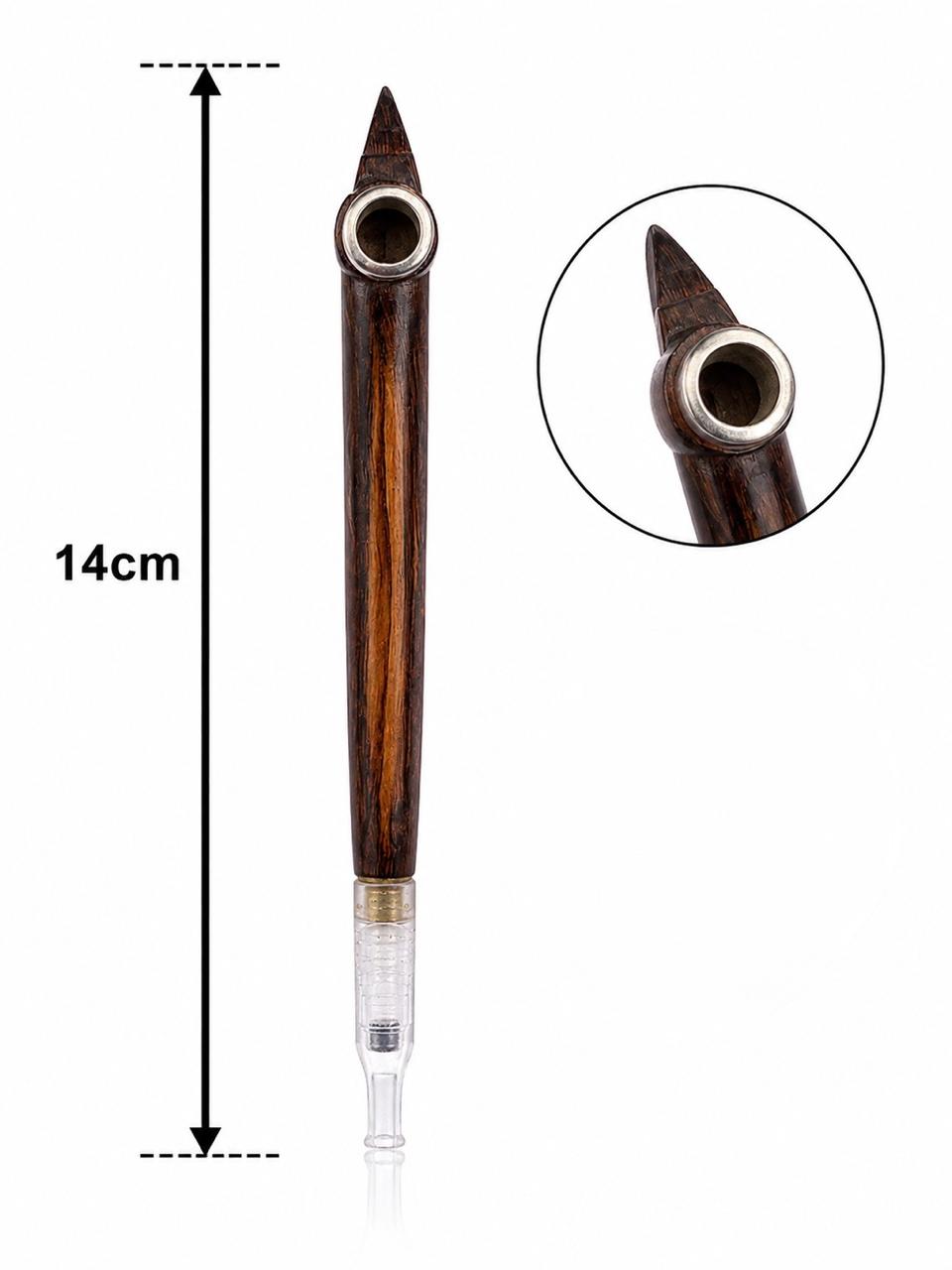 Handmade Wooden Medwakh Pipe – Carved Hook-Top Design, Dark Rosewood Dokha Pipe with Silver Ring & Gold Band | 14cm Traditional Emirati Design