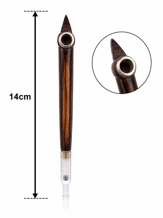 Handmade Wooden Medwakh Pipe – Carved Hook-Top Design, Dark Rosewood Dokha Pipe with Silver Ring & Gold Band | 14cm Traditional Emirati Design