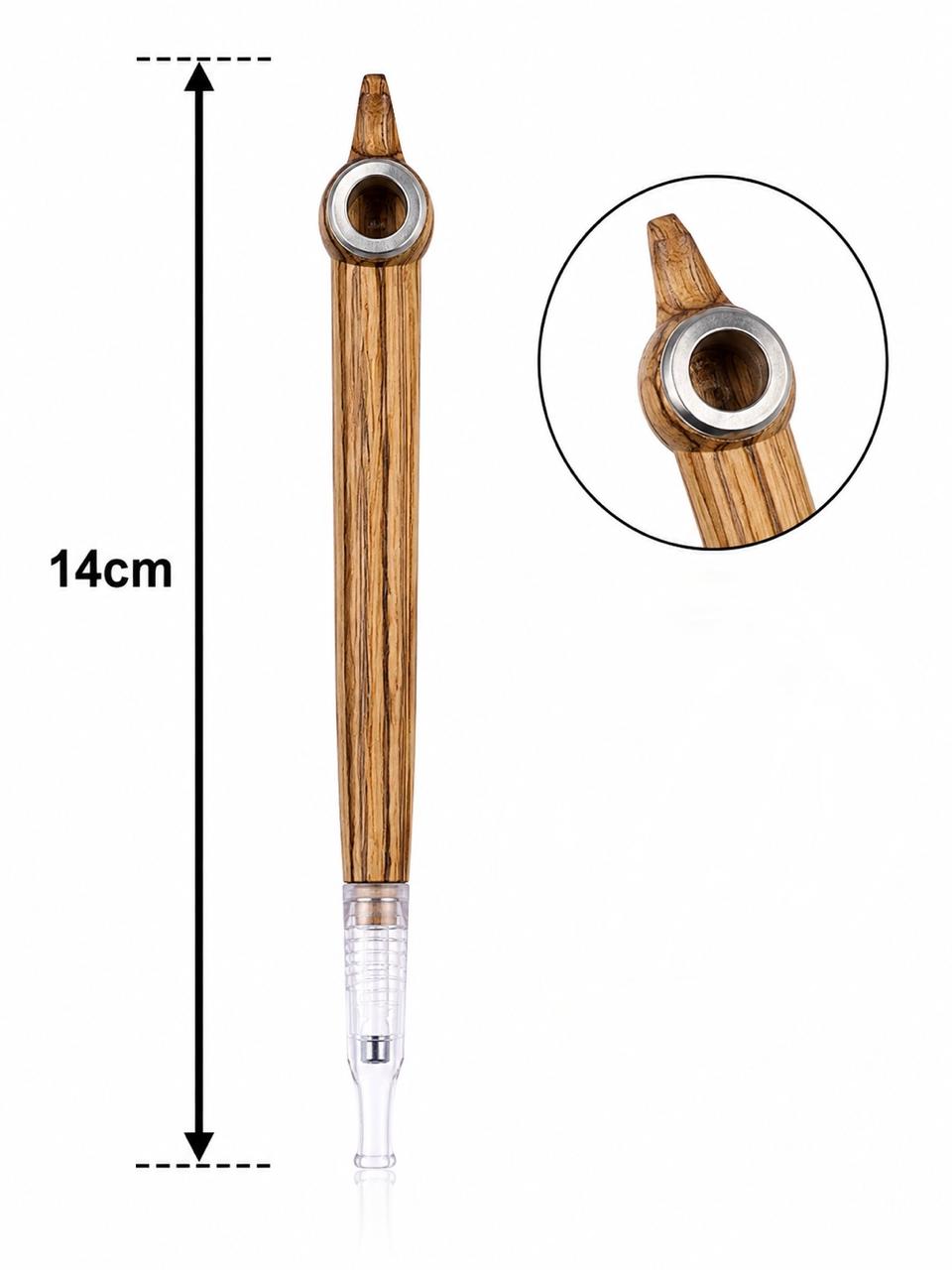 Handmade Wooden Medwakh Pipe – Carved Curved-Top Design, Zebrawood Dokha Pipe with Thick Silver Ring | 14cm Traditional Emirati Design
