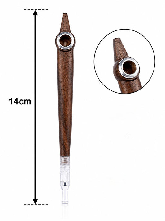 Handmade Wooden Medwakh Pipe – Dark Walnut Dokha Pipe with Thick Silver Ring & Pointed Tip | 14cm Traditional Emirati Design
