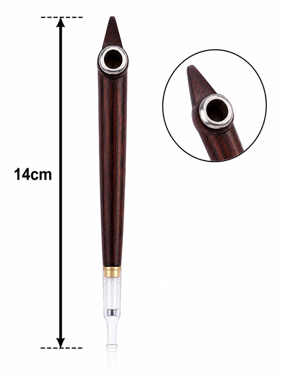 Handmade Wooden Medwakh Pipe – Carved Hook-Top Design, Striped Rosewood Dokha Pipe with Silver Ring & Gold Band | 14cm Traditional Emirati Design