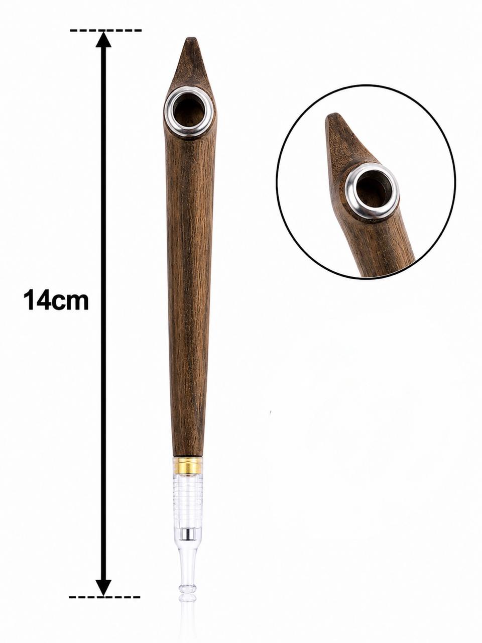 Handmade Wooden Medwakh Pipe – Carved Hook-Top Design, Walnut Wood Dokha Pipe with Silver Ring & Gold Band | 14cm Traditional Emirati Design