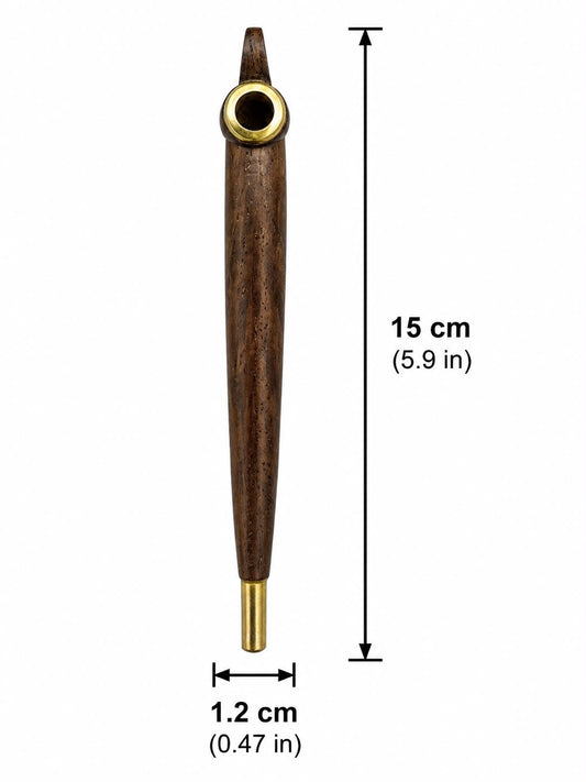 Handcrafted Solid Wood Medwakh Pipe, One-Piece Tapered Design with Brass Bowl Ring – Traditional Arabian Dokha Pipe, 15cm (5.9in)