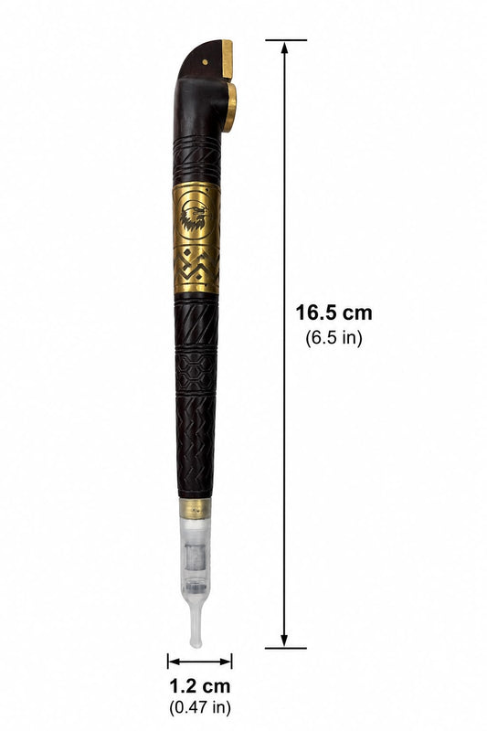 Handcrafted Wooden Medwakh Pipe with Brass Eagle Emblem – Traditional Arabian Dokha Pipe, 16.5cm (6.5in)