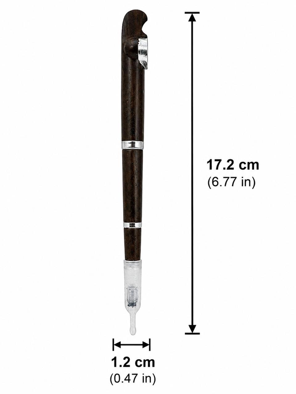 Handcrafted Wooden Medwakh Pipe with Silver & Gold Studded Bowl Ring, Dual Silver Bands – Traditional Arabian Dokha Pipe, 17.2cm (6.77in)