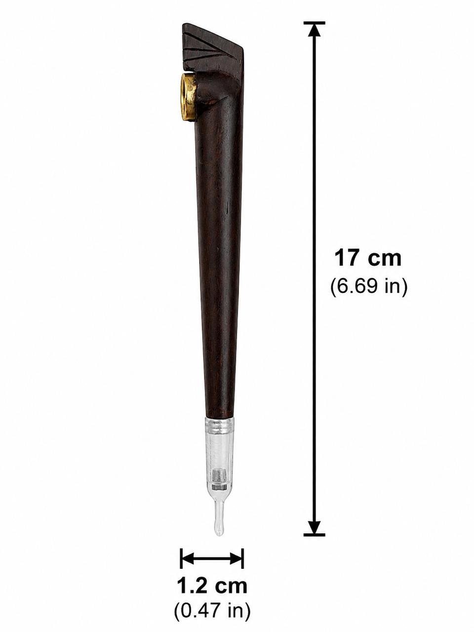 Handcrafted One-Piece Wood Medwakh Pipe with Notched Wing-Tip Bowl & Brass Ring – Traditional Arabian Dokha Pipe, 17cm (6.69in)