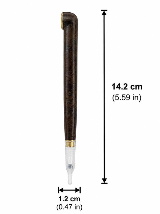 Handcrafted Wooden Medwakh Pipe with Silver Bowl Ring & Dual Silver Bands – Traditional Arabian Dokha Pipe, 16cm (6.30in)