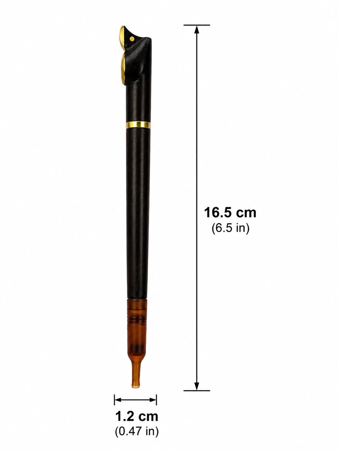Handcrafted Wooden Medwakh Pipe with Brass Bird-Head Design, Amber Mouthpiece – Traditional Arabian Dokha Pipe, 16.5cm (6.5in)