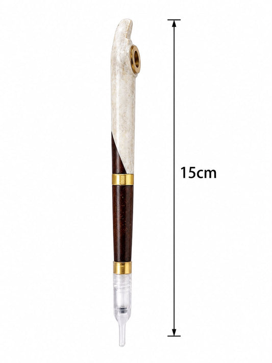 Premium Medwakh Pipe 15cm – Two-Tone Bone & Rosewood Body with Gold Brass Rings – Authentic Handcrafted Dokha/Midwakh Smoking Pipe