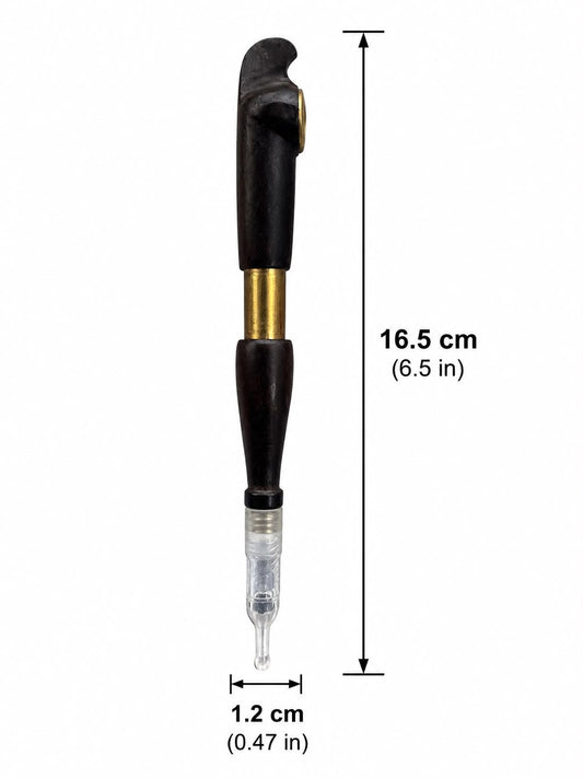 Handcrafted Ebony Wood Medwakh Pipe with Brass Ring Accent, Curved Bowl Design – Traditional Arabian Dokha Pipe, 16.5cm (6.5in)
