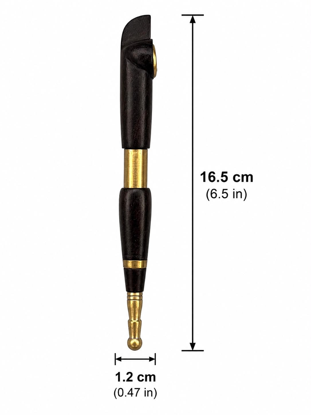 Handcrafted Ebony Wood Medwakh Pipe with Solid Brass Mouthpiece & Ring Accents – Traditional Arabian Dokha Pipe, 16.5cm (6.5in)