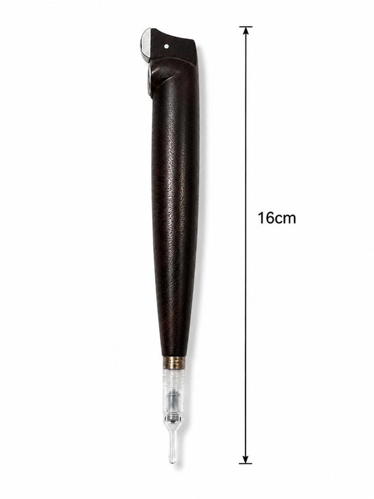 Premium Dark Wood Medwakh Pipe 16cm – Handcrafted Ebony-Style Body with Silver Cap & Brass Ring – Authentic Dokha/Midwakh Smoking Pipe