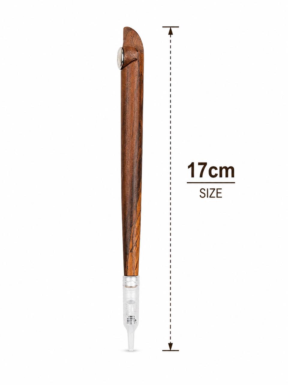 Handmade Wooden Medwakh Pipe – 17cm Traditional Dokha Smoking Pipe with Metal Ring Accent & Removable Filter Tip