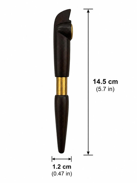 Handcrafted Compact Ebony Wood Medwakh Pipe with Brass Ring Accent – Traditional Arabian Dokha Pipe, 14.5cm (5.7in)