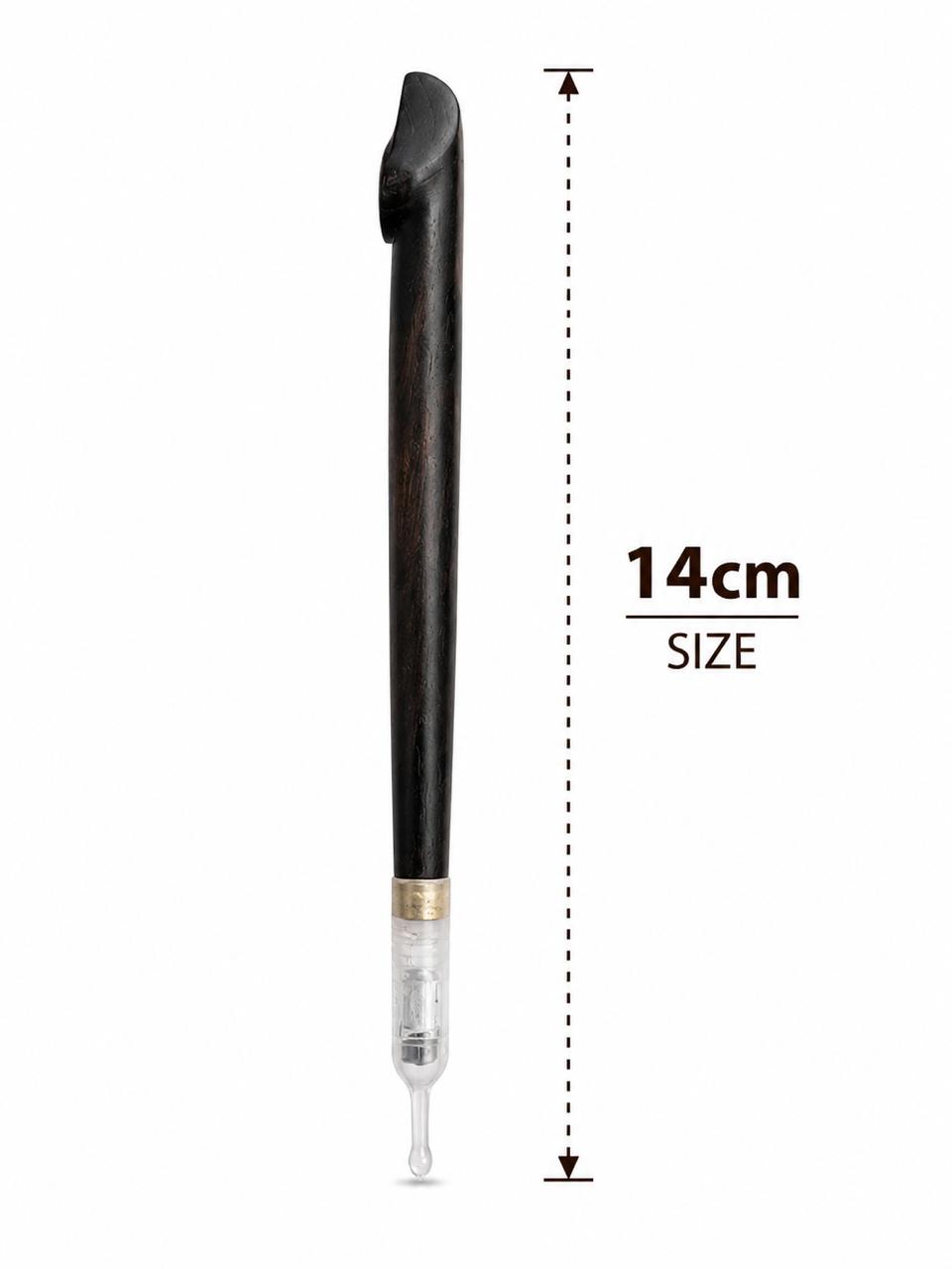 Handmade Wooden Medwakh Pipe – 14cm Ebony Dokha Smoking Pipe with Brass Ring Accent & Removable Filter Tip
