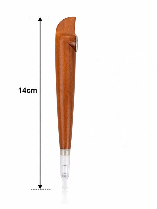 Handmade Wooden Medwakh Pipe – 14cm Light Wood Dokha Smoking Pipe with Silver Ring & Removable Filter Tip