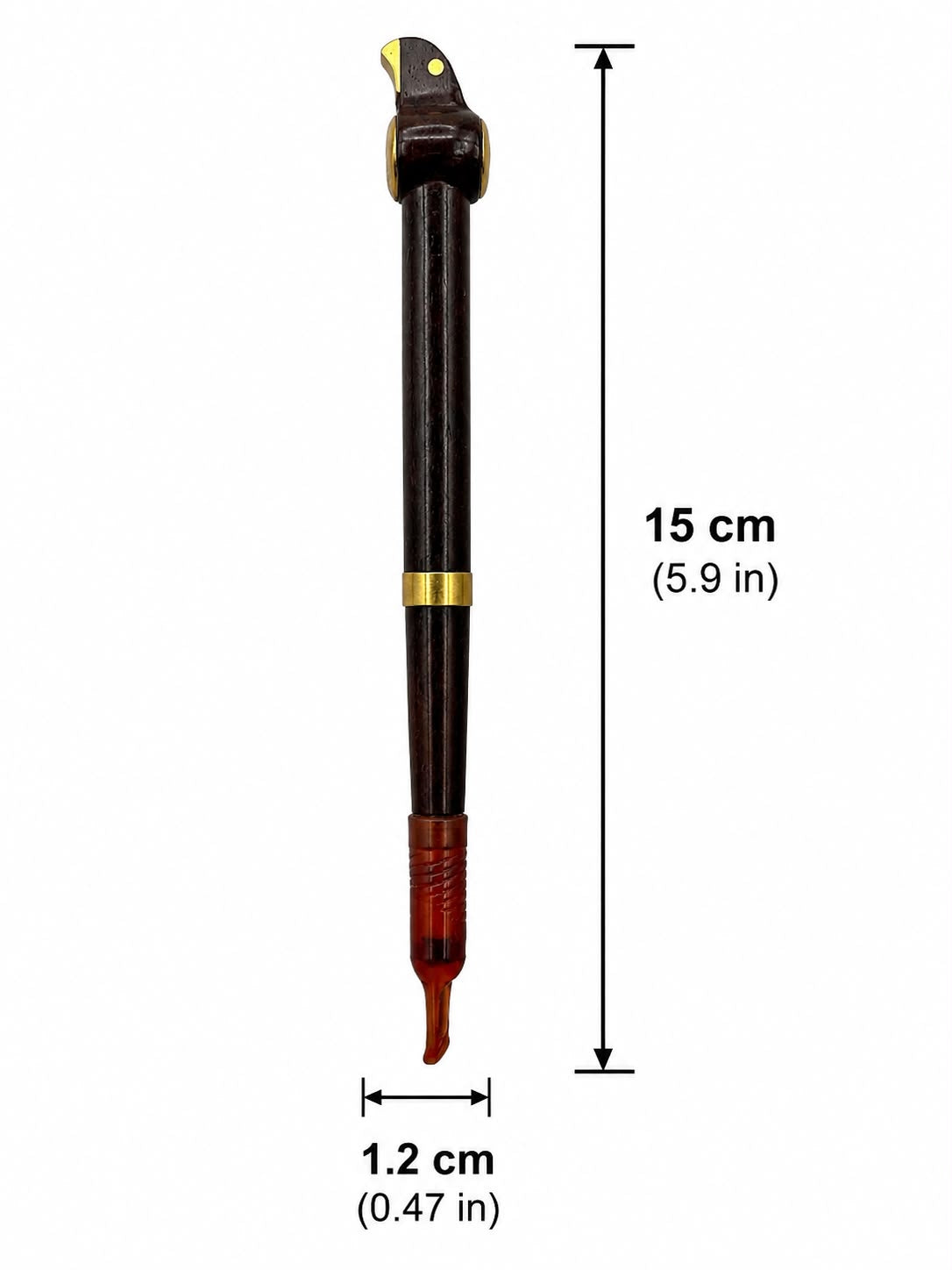 Handcrafted Wooden Medwakh Pipe with Brass Bird-Head Bowl & Amber Mouthpiece – Traditional Arabian Dokha Pipe, 15cm (5.9in)