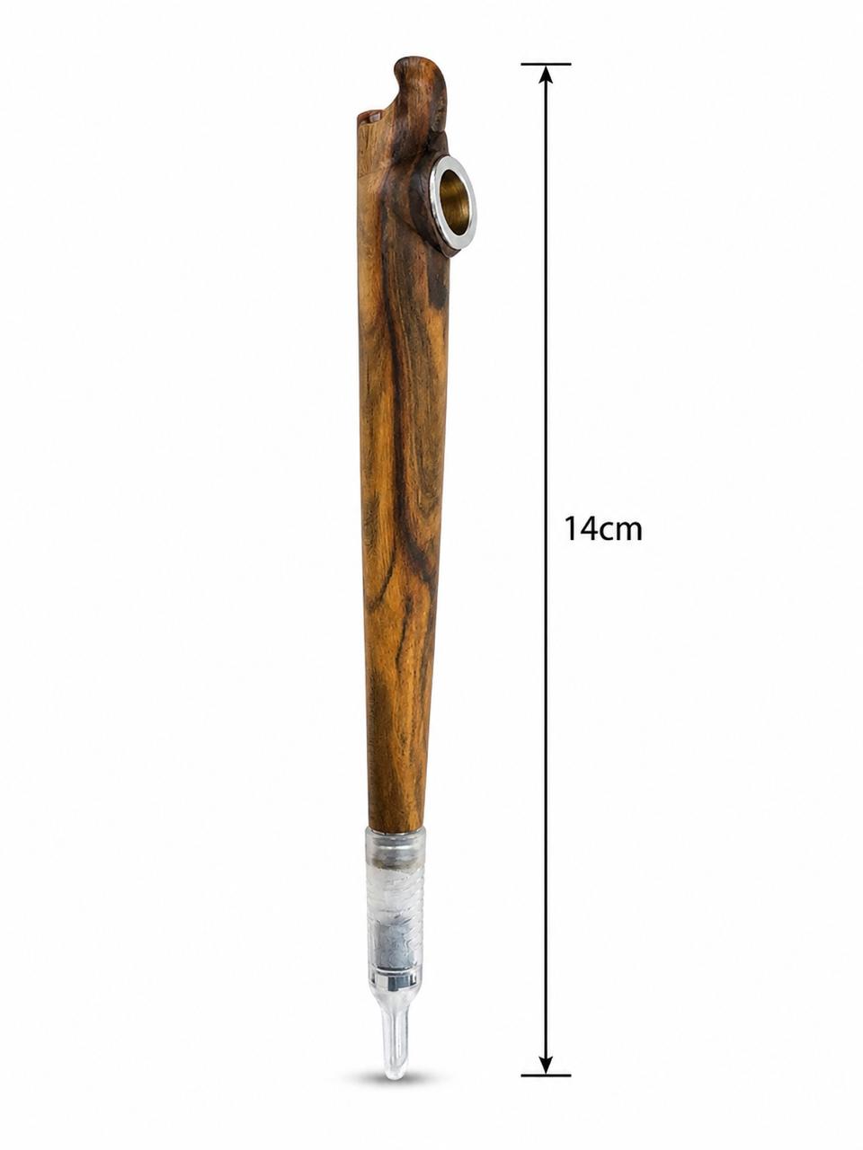 Handmade Wooden Medwakh Pipe – Natural Rosewood Dokha Smoking Pipe with Brass Ring & Clear Acrylic Tip | 14cm Traditional Emirati Design