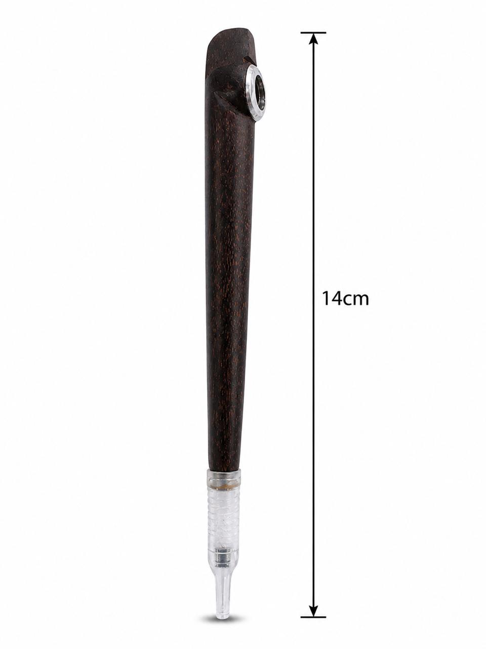 Handmade Wooden Medwakh Pipe – Dark Ebony Wood Dokha Pipe with Silver Ring & Clear Acrylic Tip | 14cm Traditional Emirati Design