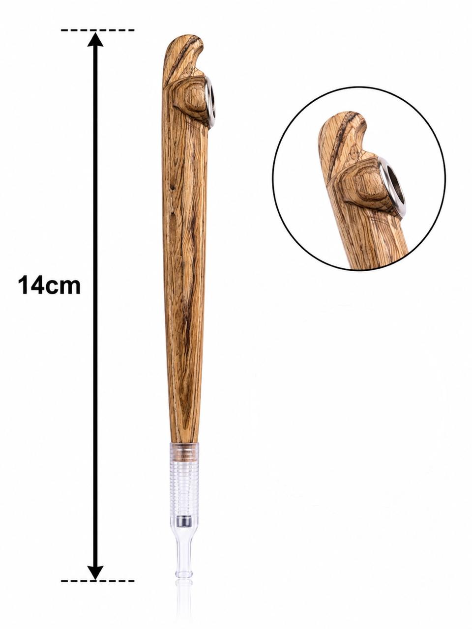 Handmade Wooden Medwakh Pipe – Carved Curved-Top Design, Zebrawood Dokha Pipe with Thick Silver Ring | 14cm Traditional Emirati Design