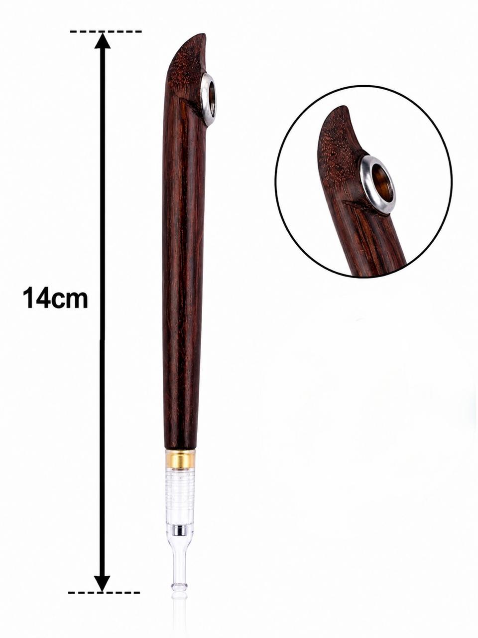 Handmade Wooden Medwakh Pipe – Carved Hook-Top Design, Striped Rosewood Dokha Pipe with Silver Ring & Gold Band | 14cm Traditional Emirati Design