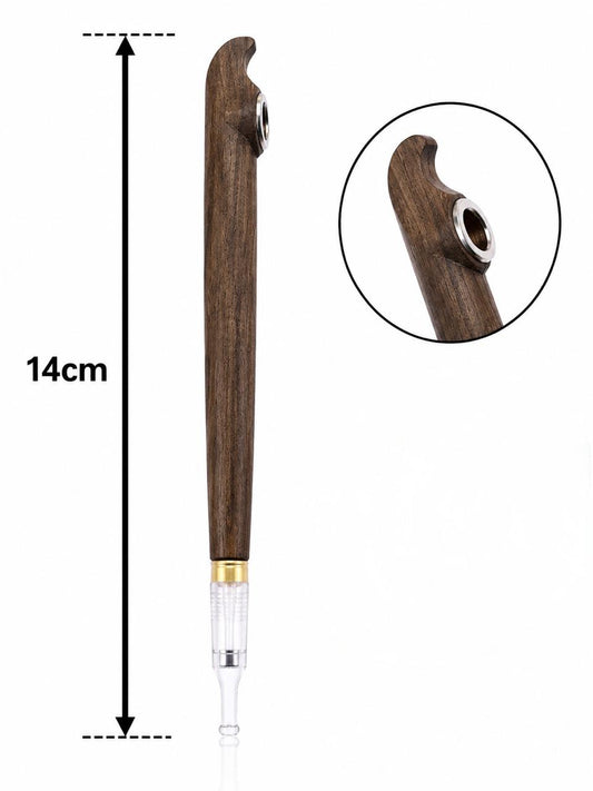 Handmade Wooden Medwakh Pipe – Carved Hook-Top Design, Walnut Wood Dokha Pipe with Silver Ring & Gold Band | 14cm Traditional Emirati Design