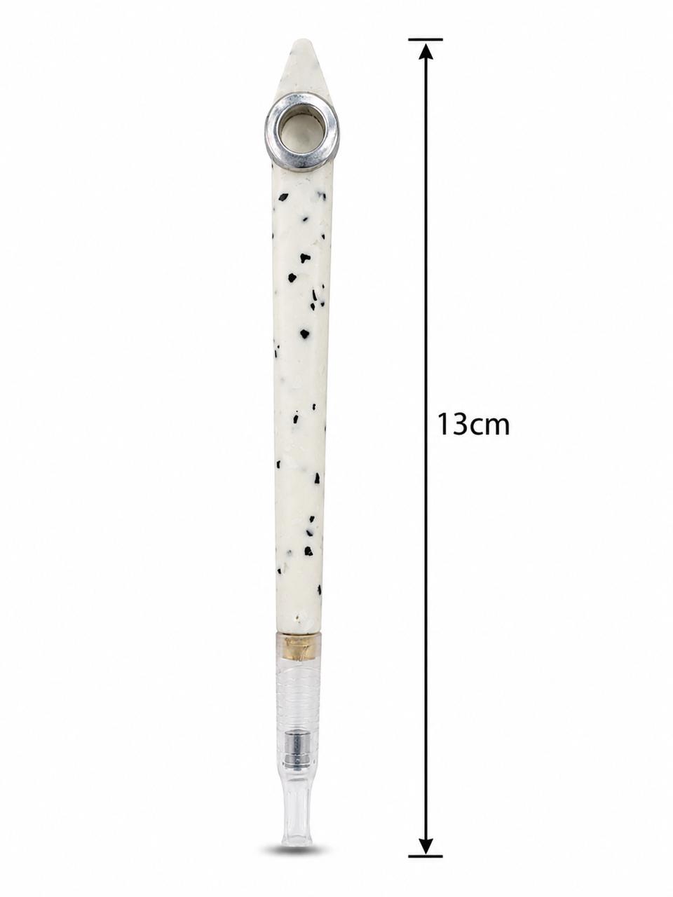 Handmade Terrazzo Resin Medwakh Pipe – White Speckled Dokha Pipe with Matching Snuff Bottle & Silver Ring | 13cm Set