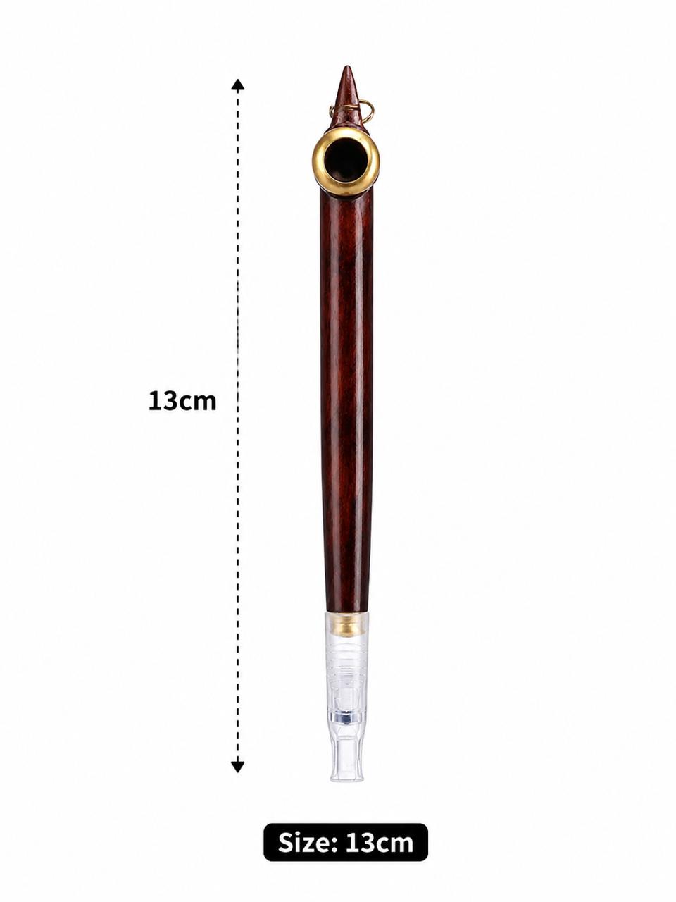 Handmade Wooden Medwakh Pipe & Bottle Set – Deep Mahogany Dokha Pipe with Gold Ring | 13cm