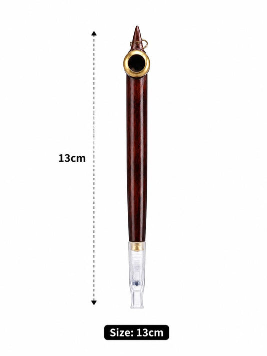 Handmade Wooden Medwakh Pipe & Bottle Set – Deep Mahogany Dokha Pipe with Gold Ring | 13cm