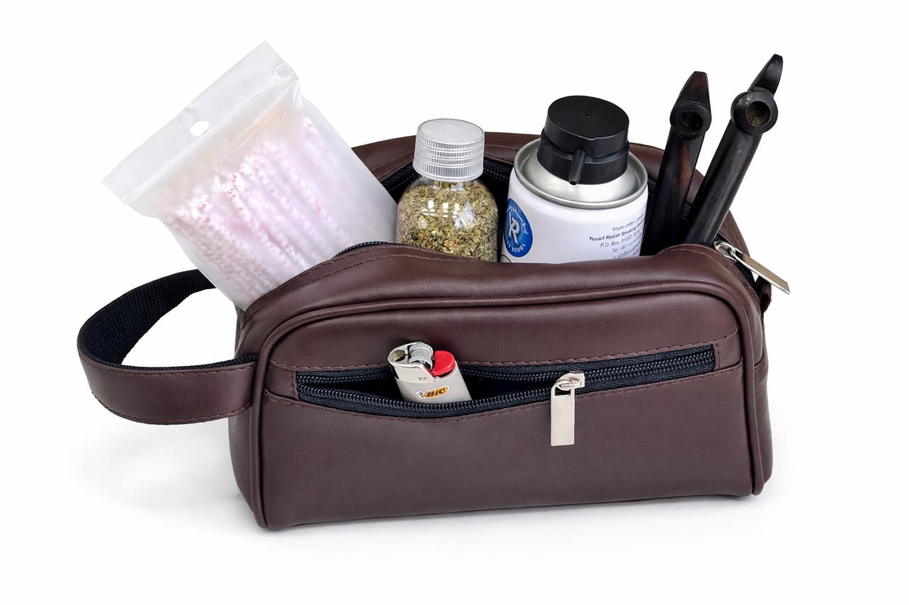 Al Khumery Elite Leather Medwakh Pouch – Dark Brown Dokha Case | Premium Travel Organizer for Smoking Accessories