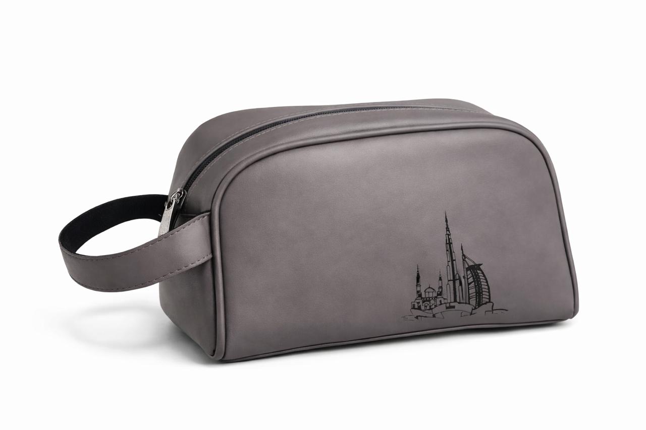 Al Khumery Modern Executive Medwakh Travel Pouch – Premium Grey Leather Dokha Storage Bag | Sleek Luxury Smoking Accessories