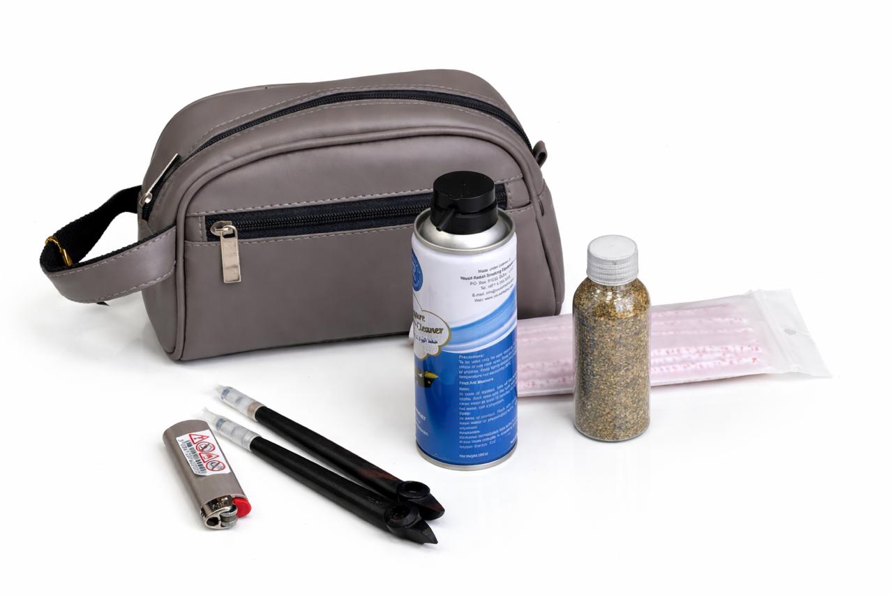 Al Khumery Modern Executive Medwakh Travel Pouch – Premium Grey Leather Dokha Storage Bag | Sleek Luxury Smoking Accessories