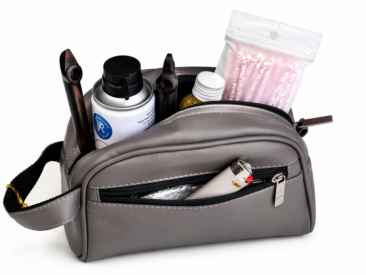 Al Khumery Modern Executive Medwakh Travel Pouch – Premium Grey Leather Dokha Storage Bag | Sleek Luxury Smoking Accessories