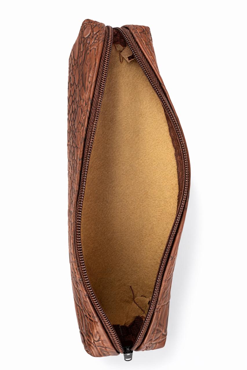 AL KHUMERY Medwakh Pouch – Brown Vintage Croc-Texture Slim Zipper Case | 19cm Travel Storage Bag for Medwakh Pipe | UAE