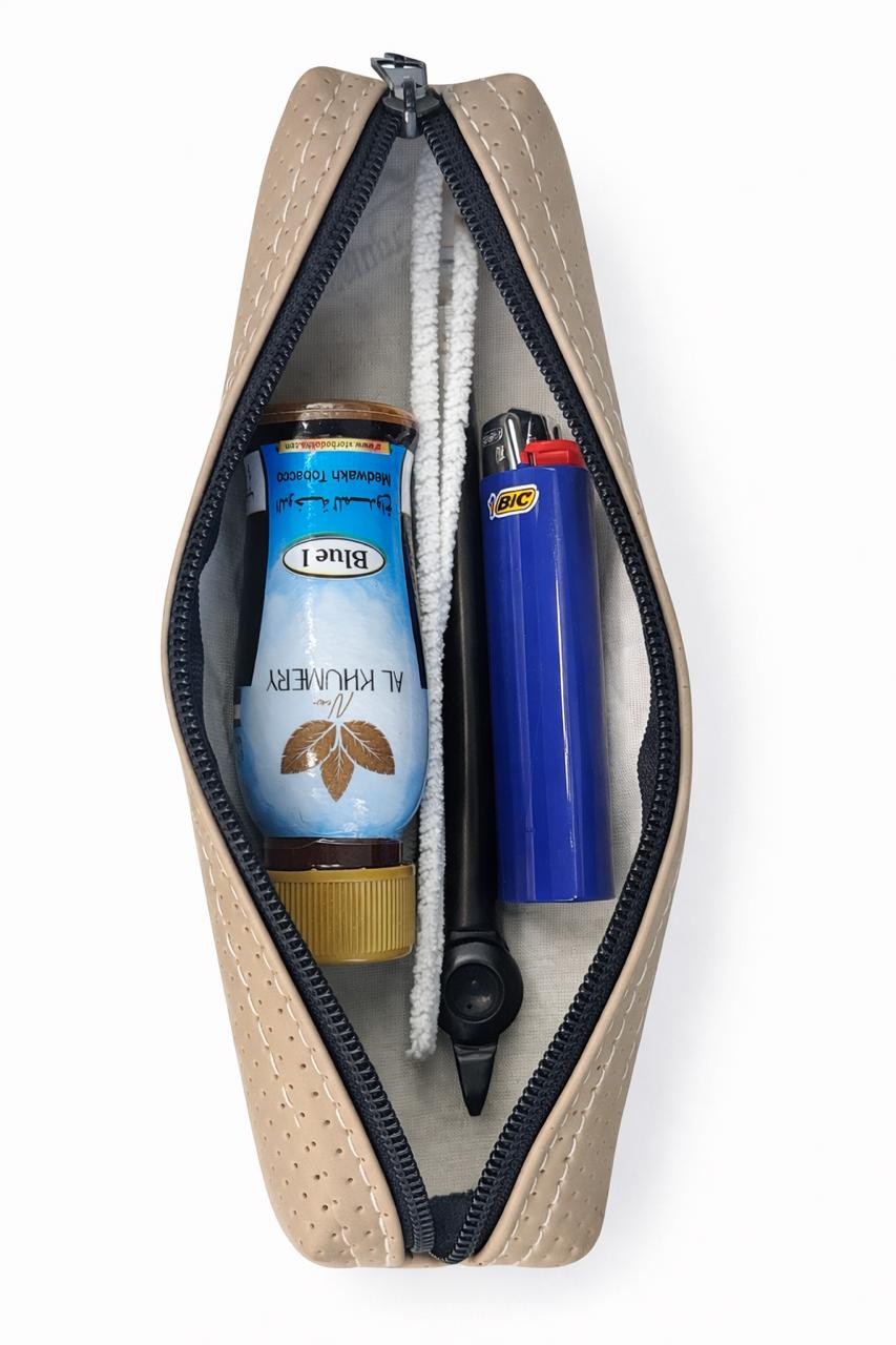 AL KHUMERY Medwakh Pouch – Beige Perforated Slim Zipper Case | 20cm Travel Storage Bag for Medwakh Pipe | UAE