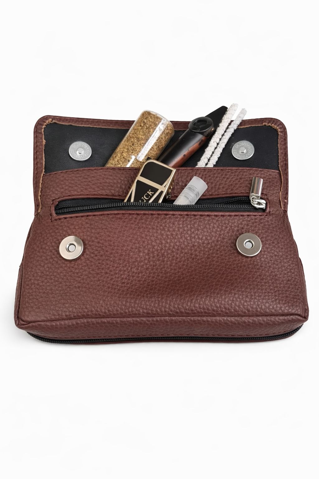 AL KHUMERY Moda Medwekh Premium Leather Medwakh Bag | Multi-Compartment with Zipper & Magnetic Snap | Luxury Gold Hardware | Brown Color